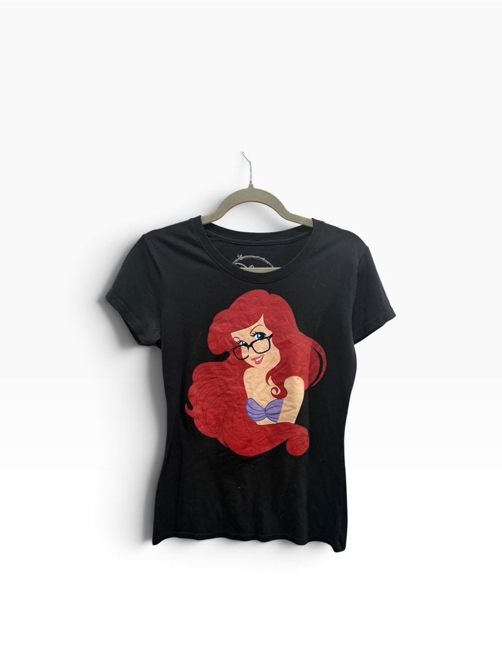 Disney Ariel Hipster Glasses T-Shirt L Black Little Mermaid Graphic Tee